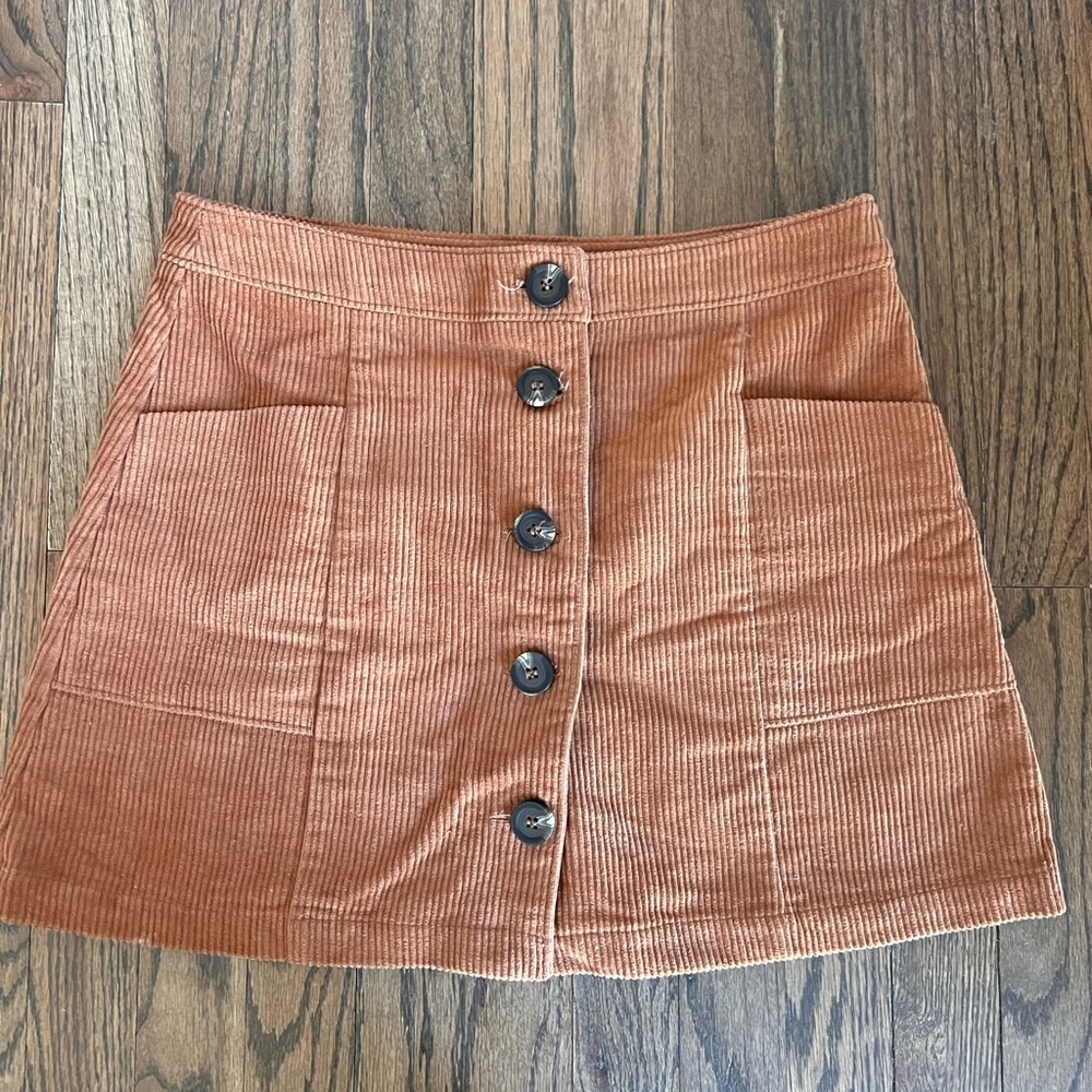 Chloe & Katie Rust Corduroy Button Down Mini Skirt